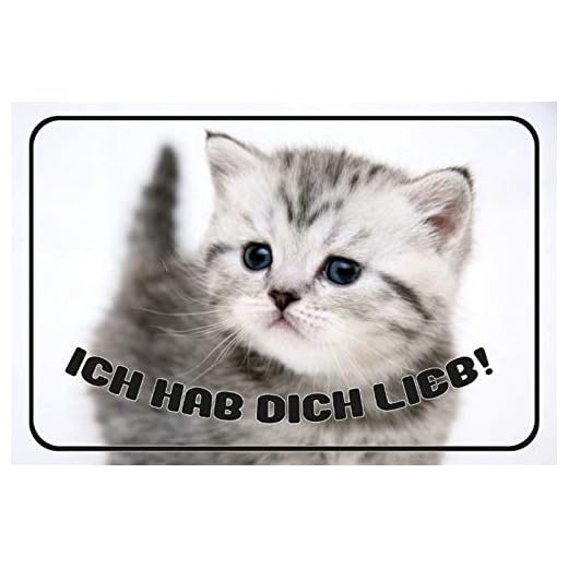 Schatzmix katt pratar 'I have you love' söt metallskylt väggdekor 20 x 30 cm tennskylt plåtskylt, plåt, flerfärgad