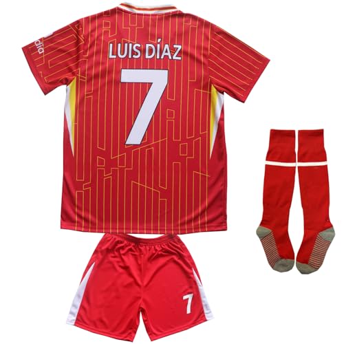 LeenBD L. Diaz No #7 Lpool Kids Soccer Jersey Shirts Football Futbol Socks Set Youth Sizes (Red, 26 (8-9 Years Old))