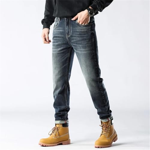 Men's Straight Leg Stretch Denim Pants Dark Blue Trousers2