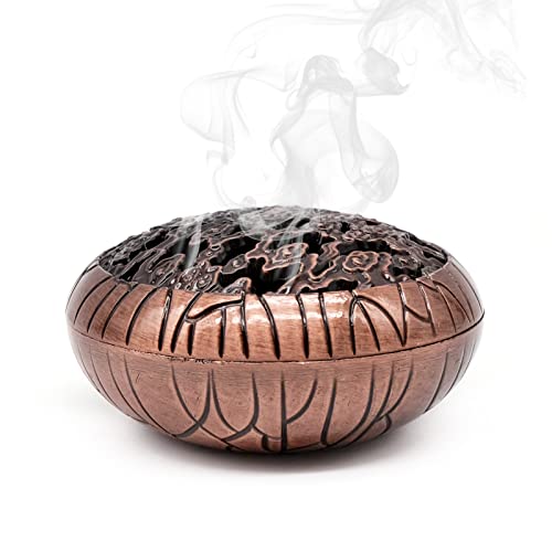 Quemador de Incienso, Soporte de Incienso, Incense Burner Retro Bobina Aleación Cobre Aromaterapia Rojo Bronce Recipiente Bandeja Cover