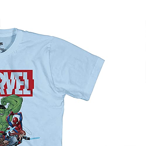 Marvel Boys Comics Avengers Shirt - Spiderman, Ironman, Captain America & Hulk Tee - Throwback Classic T-Shirt (Light Blue, Large) #TOP5