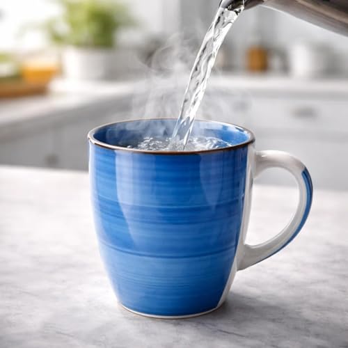 DRULINE 6er Set Kaffeetasse Kaffeepott Kaffeebecher Tassen Bürotasse Trinkbecher Becherset Mehrfarbig Kaffee Tee Milch Kakao Keramik Becher ca.250 ml (Ø x H) ca. 8,5 x 10 cm (Blautöne Kaffeebecher)