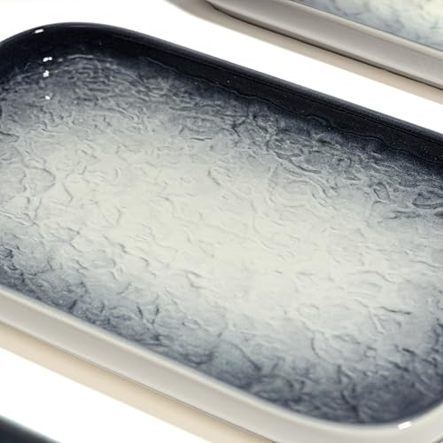 Image of Beyond Homes Ceramic Serving Tray Set of 3 | 8 Inch Rectangular Serving Plates | Premium Ceramic Platters for Sushi Dimsum Momos Snacks Starters & Appetizers | Microwave & Dishwasher Safe, Grey