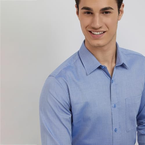 Image of Raymond Men Pure Cotton Slim Fit Structure Pattern Semi Cut Away Collar Formal Shirt