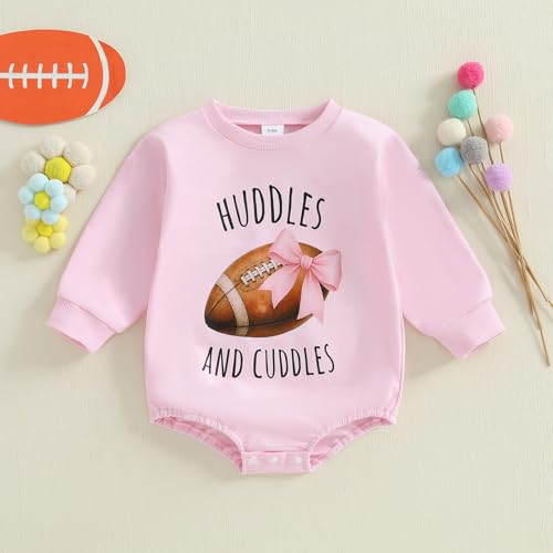 Newborn Baby Football Outfit Girl Huddles and Cuddles Romper Sweatshirt Bubble Bodysuit Infant Fall Clothes4