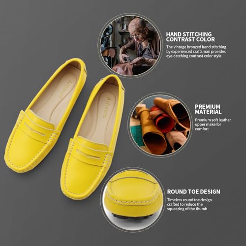 Artisure Women's Classic Comfort Leather Penny Loafers Casual Slip-Ons Lightweight Walking Flats Driving Mocs Boat Shoes3