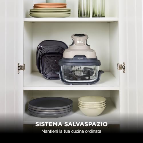 Ninja CRISPi Freidora de Aire portátil, 3,8 l, 4 en 1, freír con Aire, Asar, Mantener Caliente y gratinar, compacta, Incluye 2 recipientes de Vidrio extraíbles y Tapas, 1700 W, Piedra, FN101EUST - 17