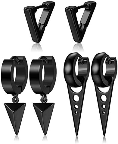 ORAZIO Black Earrings for Men Women Stainless Steel Kpop Triangle Punk Huggie Hoop Earrings