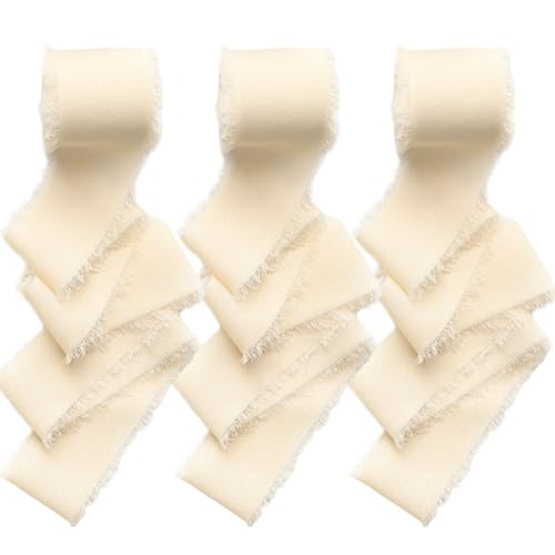 Cinta de Gasa de Seda Beige Crema, Cinta de Regalo Beige 2,5 cm x 18,9 m para Invitaciones de Boda, Ramos de Novia, Regalos Envoltorios