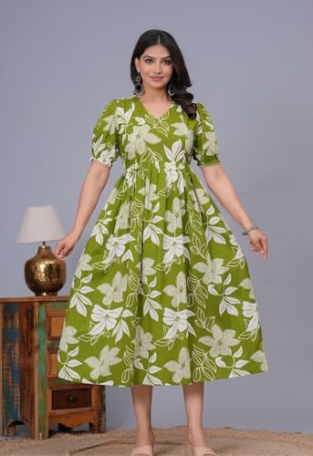 Image of Women's Maternity Feeding Dresses for Women, Easy Breastfeeding Dress, Cotton Blend Anarkali Dress with Nursing Zip for Pre & Post Pregnancy