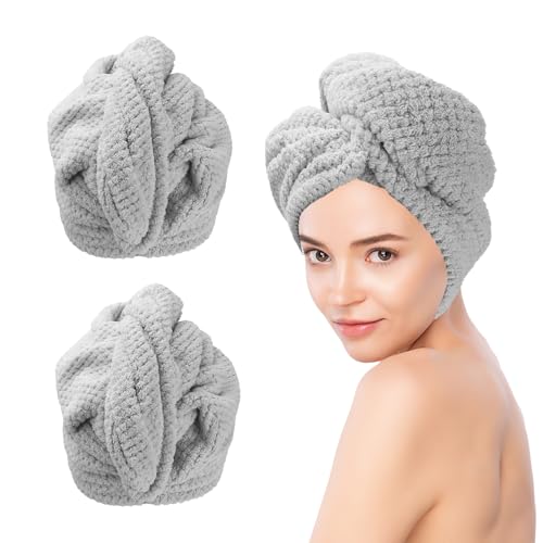 Microfiber Hair Towel Wrap for Women 2 Pack Hair Wrap Towels Anti Frizz Large Hair Drying Towel with...