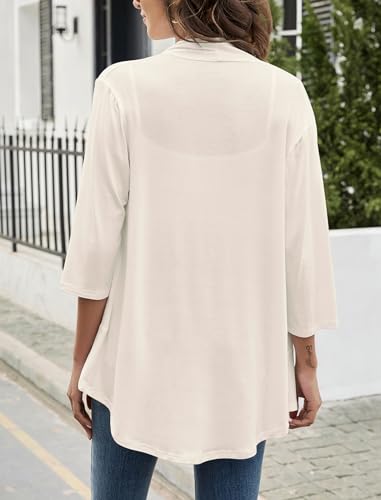 Image of Yekaty Women Cardigan 3 /4 Sleeves Open Front Lightweight Cardigan Draped Ruffles Knit Cardigan