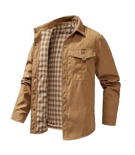 Image of FTIMILD Men's Flannel Lined Shirt Jacket Rugged Snap Button Shacket Cowboy Western Style Long Sleeve Outdoor Fall Jacket