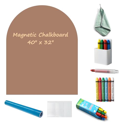 Image of Magnetic Chalkboard Wall Decal 40"x32" - Upgraded Adhesive, Includes Wipe Cloth, Chalk Holder, 6 Dust-Free Chalks, Peel and Stick Blackboard for Kids Playroom, School, Home Decor (Coffee)