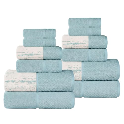 SUPERIOR Cotton Bathroom Towel Set, Plush Absorbent, 12 Piece, Cyan