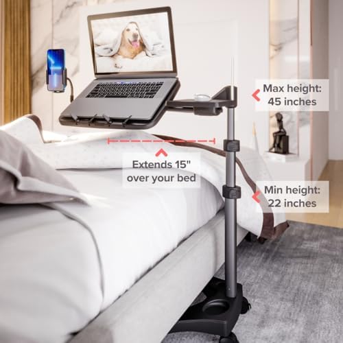 LEVO G2 V16 Rolling Laptop Workstation Stand Cart with Mouse Tray and Phone Holder for Bed Couch Recliner or Chair, Adjustable Mobile Desk for Remote Office Reading and Study - 1