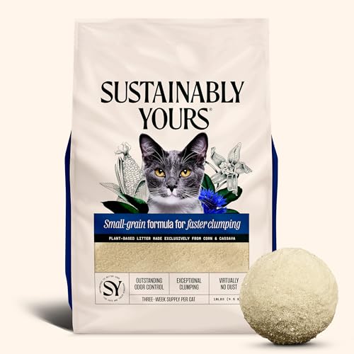 Sustainably-Yours-Natural-Cat-Litter-Small-Grain-Formula-Exceptional-Clumping-Odor-Control-Virtually-No-Dust-Soft-on-Paws-Corn-Cassava-Plant-Based-Unscented-10-lbs Sustainably Yours Natural Cat Litter, Small-Grain Formula, Exceptional Clumping & Odor Control, Virtually No Dust, Soft on Paws, Corn & Cassava Plant-Based, Unscented, 10 lbs - Image 1