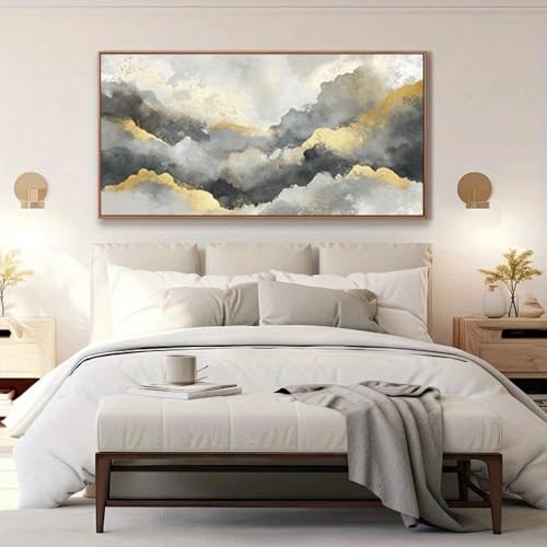 Toile abstraite nuage gris doré grand format design premium - 3