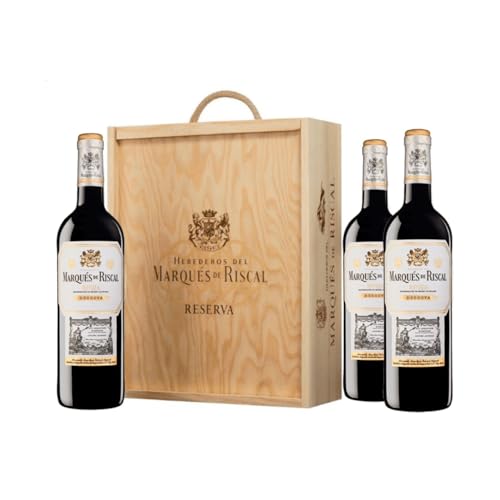 3 BOTELLAS MARQUES DE RISCAL RESERVA EN CAJA DE MADERA
