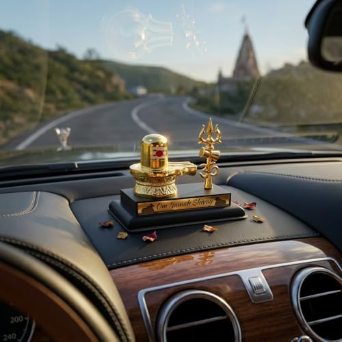 Image of HindCraft Shivling Car Dashboard Idol - Shivling Mahadev Showpiece with Trishul, Spiritual Car Dashboard Decor for Home Temple, Office Desk, Vastu Decorative Gift Item