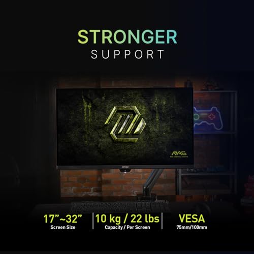 Image of MSI MAG MT101G - Gas Spring Single Monitor Stand Arm, Supports 17-32 inch and 22 lbs, VESA Compatible, Adjustable Gas Spring Mount, Clamp & Grommet, Quick Release Plate - Black