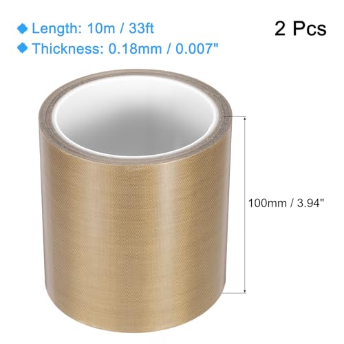 Image of MECCANIXITY 2 Pcs High Temperature Tape 20mm PTFE Coated Fabric Tape Heat Resistant Tape for Vacuum Sealers Adhesive Tape 10m /33ft Brown 0.13mm Thickness