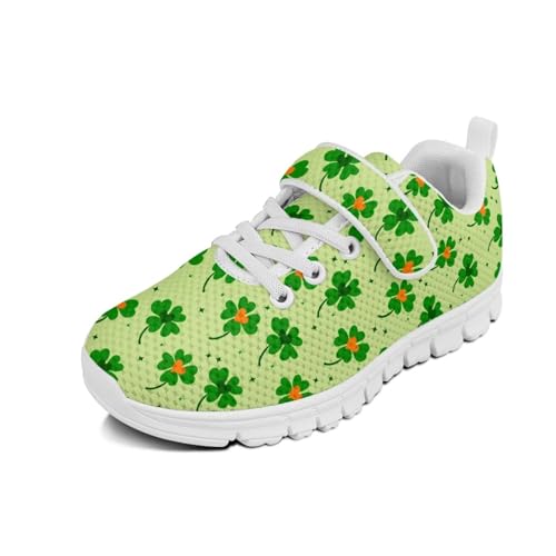 St Patrick's Day Running Shoes Plants Pattern Boys Girls Sneakers with Single Buckle Soft Lightweight Footwear for Play Casual and Everyday Use
