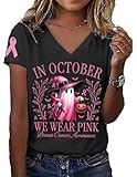 t-shirt consapevolezza cancro al seno manica corta donna (nero xxxl)