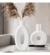 Oval Hollowed Out Round Vase Rustic Home Decor Simple Scandinavian Bohemian Style, Ceramic Vase 2...