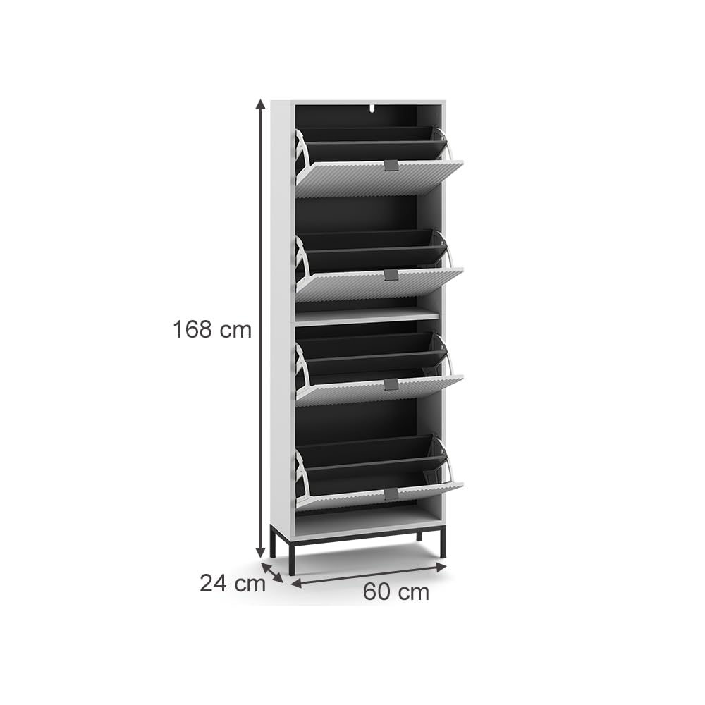 Vicco Schuhkipper Eliza Weiß - 4 Klappschubladen Schuhschrank 60x168cm