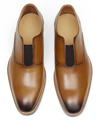 Santimon Mens Leather Loafers-Slip-Resistant Formal & Casual Dress Shoes-Cushioned Comfort for Weddings, Office3