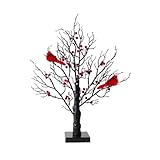 UIXENI LED Vintage Glowing Tree with Cardinals, Battery Operated Twinkle Trees Lamp with Lighted Branches for Halloween, Christmas