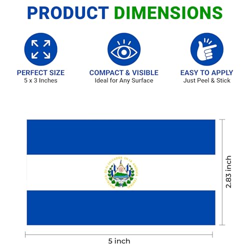 Image of El Salvador Flag Vinyl Flag Stickers, Car Decals, Waterproof Indoor Outdoor, Laptop Stickers, Car Bumper, Salvadorian Flag, 5 x 3 Inches, Set of 3