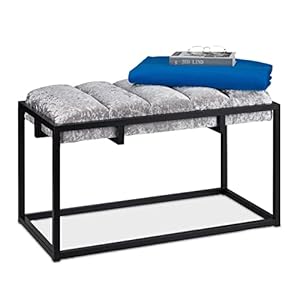 Relaxdays Zitbank, gevoerde halbank met fluwelen bekleding, HxBxD: 47 x 80 x 40 cm, metaal, elegante bedbank, grijs…