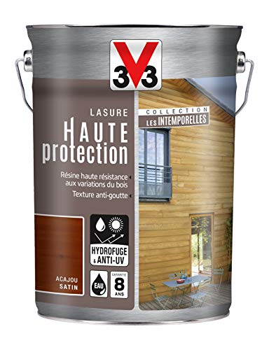 V33 113472 Longue Durée Lasure Haute Protection 8 ans, Acajou, 5 L