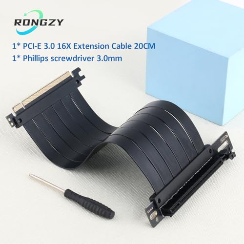 RongZy PCI-E 3.0 16X Riser Cable para Graphics,Tarjeta de Sonido/Grabación/Red/Expansión PCI-E 3.0 16X Cable de Extensión Doble ángulo Recto Cable Length 20cm - imagen 7