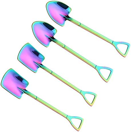 Creative Shovel Shaped Spoon,4PCS Rainbow Stainless Steel Spoon Coffee Spoons Ice Cream Spoon Perfect for Home and Kitchen (Colorful)