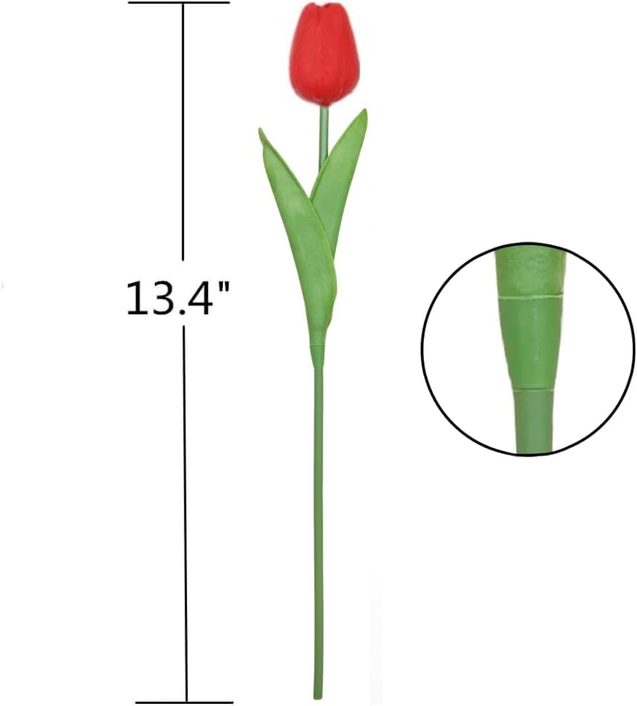 Image of Artificial Tulip Flower Stems (Pack of 5, Vase Not Included) - Realistic Faux Flowers for Home Decor, Living Room, Bedroom, Office, Wedding Decoration (red)