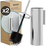 Hovea - Pack de 2 Escobillas WC de Pared - Escobilla Silicona y Soporte Metálico - Acero Inoxidable 304 Antióxido Sin Taladro - Fijación Mural con Adhesivo o Tornillos - Cepillo de Baño - WC3621