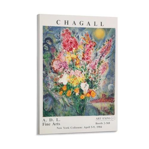 シャガール ポスター 花 壁アート 抽象絵画ポスター 印刷 ポスター プリント 部屋飾り ウォールアート ベッドルーム 版画 インテリア16x24inch(40x60cm)