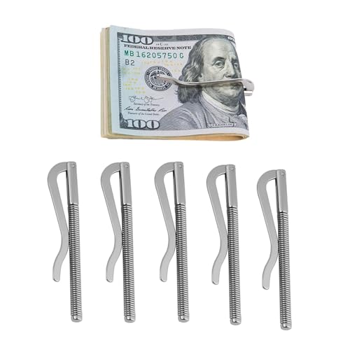 5Pcs Spring Metal Money Clips, Cash Clips/Business Card Holder/Credit Holder/Bifold Wallet Clip for Fathers Day Gift (Silver)