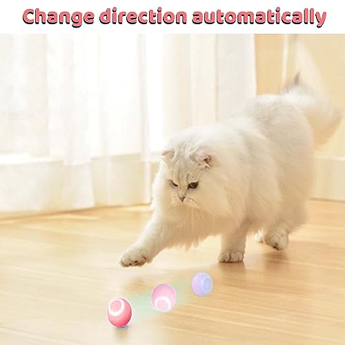 Mkitnvy Interaktives Katzenspielzeug Ball, Katzenball mit LED-Licht, 360° Selbstdrehender Elektronischer Katzenball, Stimulierung Jagdtriebs Lustiges Bälle Spielzeug für Katzen (Rosa)