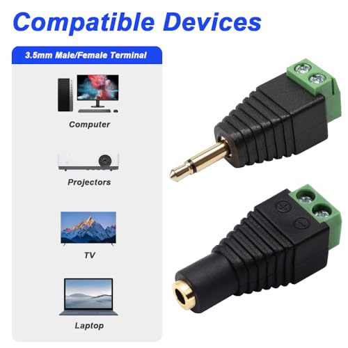 Terminal de tornillo de 3,5 mm TS mono de 2 pines con conector macho y hembra chapado en oro 5