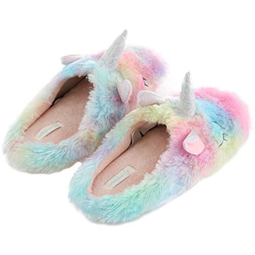 Fluffy Rainbow Unicorn Slippers for Women Anti-Slip Slippers Unicorn Gifts for Girls3