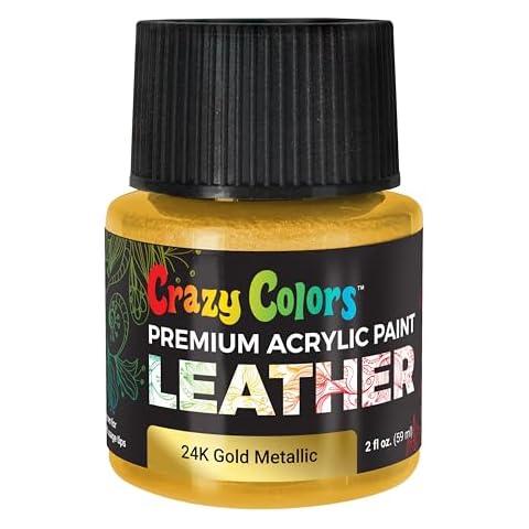 Crazy Colors 24K Gold Metallic Premium Acrylic Leather and Shoe Paint, 2 oz Bottle - Flexible, Crack, Scratch, Peel Resistant - Artist Create Custom Sneakers, Jackets, Bags, Purses Cover