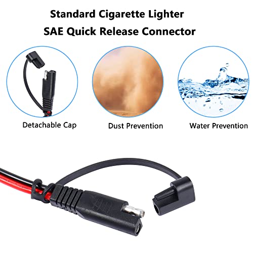Image of SinLoon Cigarette Lighter SAE Battery Charger Cable with Switch, 12V, 10FT