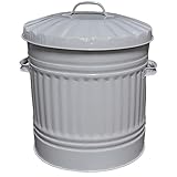 KetoBarrow 40L Retro Bin Vintage Style Metal Dustbin with Lid Suitable for Indoor or Outdoor - Classic Bin Steel Dustbin - Grey - 40 Litre