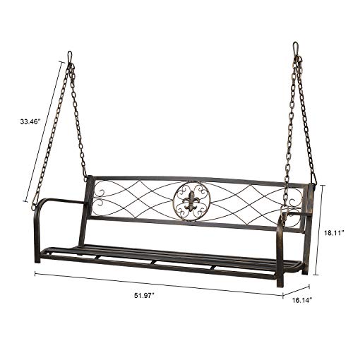 Vingli Upgraded Metal Patio Porch Swing With A-Frame Stand, Powder Coated Steel Swing Seat Bench And Frame With Extra Side Bars, Heavy Duty 660 Lbs Hanging Swing Set For Outdoor (Antique Bronze) #TOP2