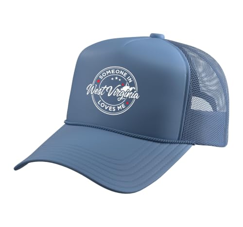 Someone in West Virginia Loves Me Trucker Hat with Adjustable Mesh Back, Light Blue