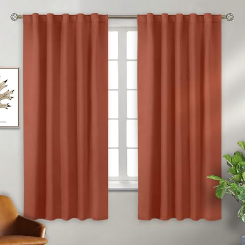 BGment Terracotta Blackout Curtains 63 Inch Length - Thermal Insulated Black Out Energy Efficiency Rod Pocket and Back Tab Room Darkening Curtains for Living Room/Bedroom 2 Panels 42 x 63 Inch